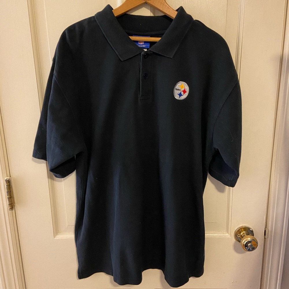 NFL Pittsburgh Steelers logo black collared polo shirt